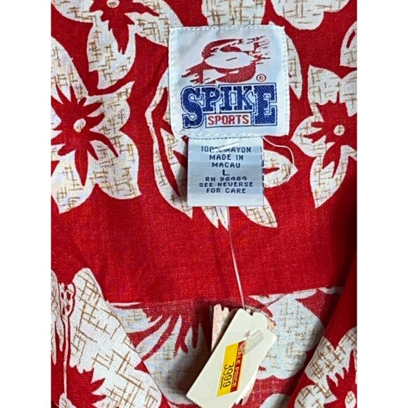 Hawaiian Shirt Red Button Up NWT Spike Sports Short Sleeve Beach Unisex Mens L - Picture 2 of 5